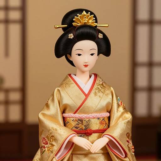 Regal Geisha Doll in Gold Kimono