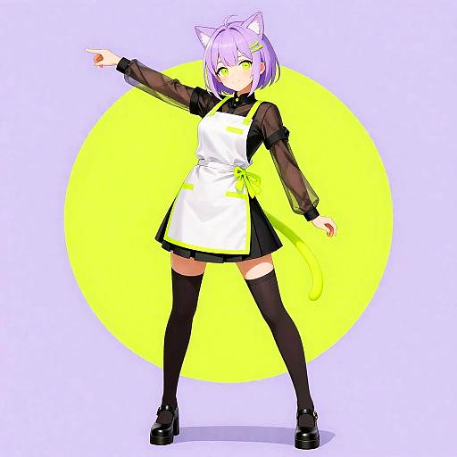 Neon Lime Café Barista with Cat Ears