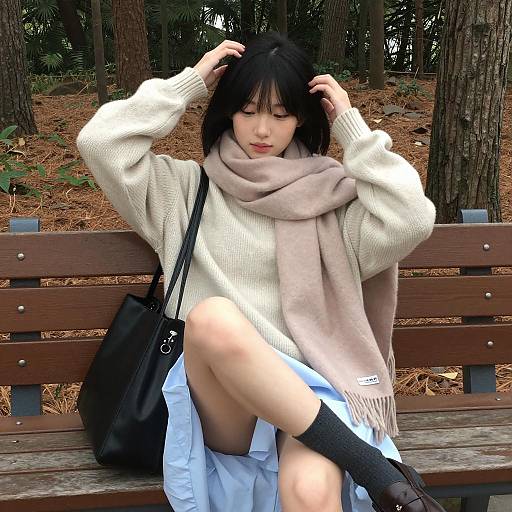 Serene Asian Girl in Forest Setting