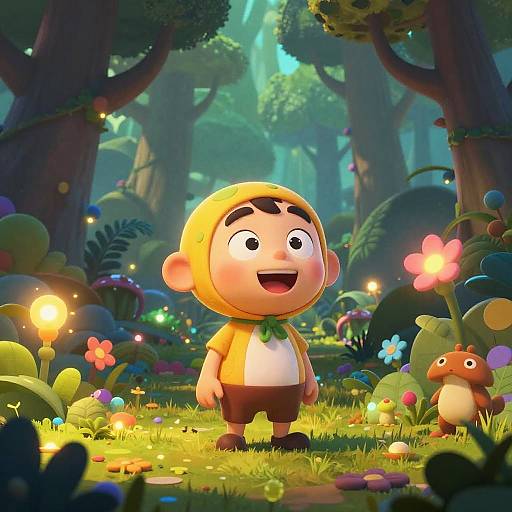 Stylized Cartoon Character in Fantasy Forest