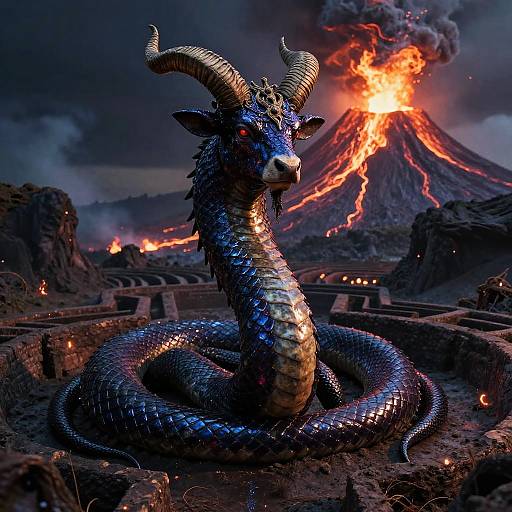 Veles Serpentine Deity with Volcanic Eruption