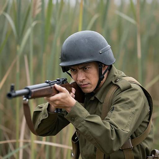 Crouching Soldier in Dense Reeds