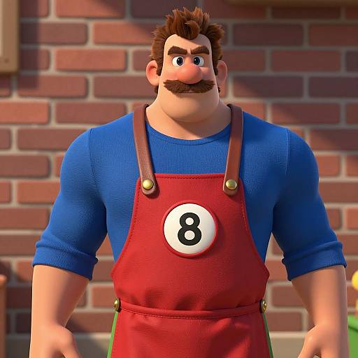 CGI Muscular Man in Mario-Inspired Outfit