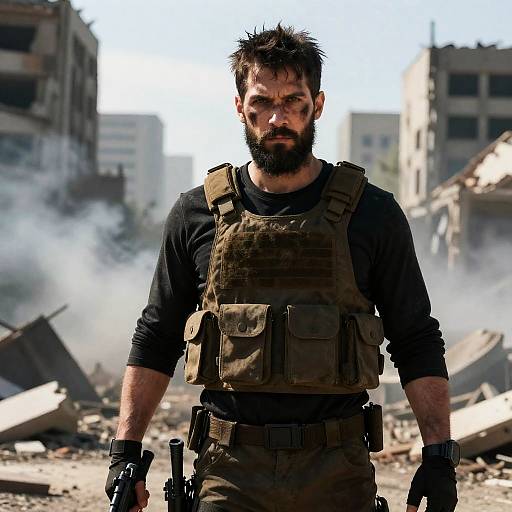 Survivor in a Ruined Cityscape