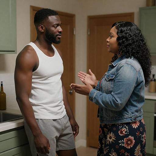 Dimly Lit Green Kitchen Conversation Portrait