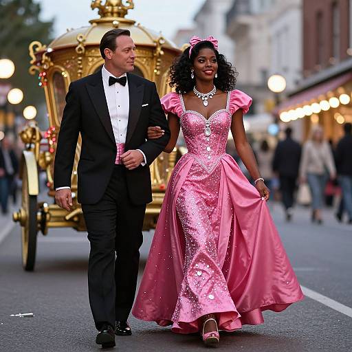 Glamorous Couple in Retro Cityscape