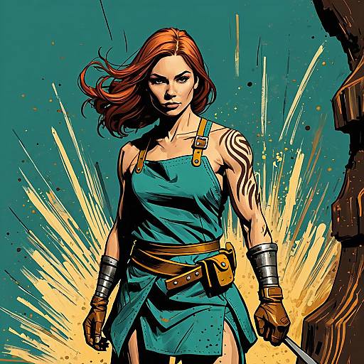 Muscular Blacksmith Woman in Volcanic Forge