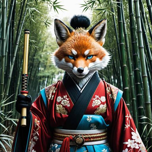 Royal Samurai Fox in Crimson Kimono