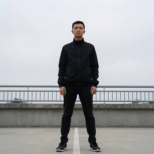 Man on Concrete Bridge with Green Object