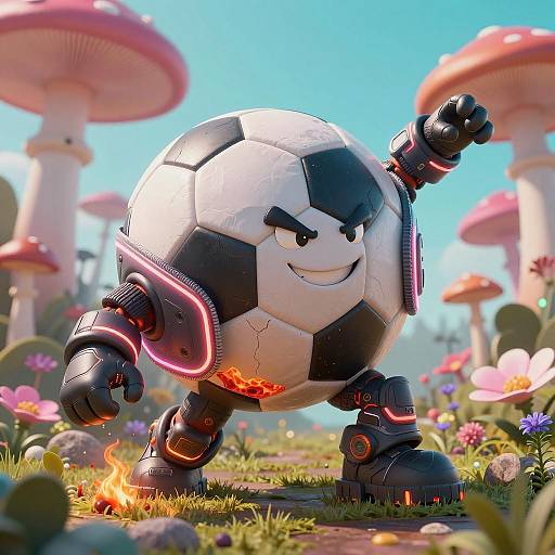Adventurous Cyberpunk Soccer Ball Character
