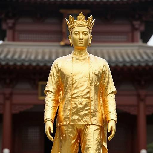 Golden Statue with Chinese Architecture