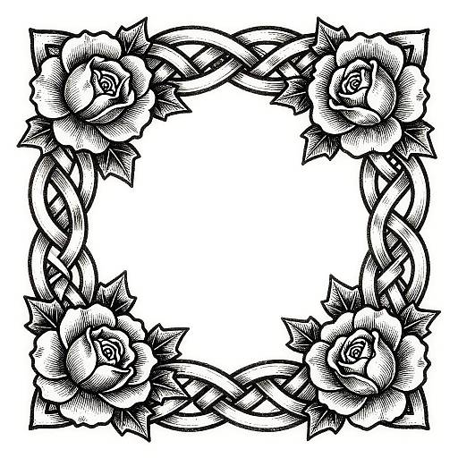 Mezzotint Celtic Knots with Wild Roses