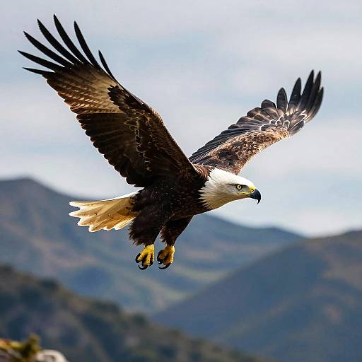 Majestic Bald Eagle Soaring Over Mountains