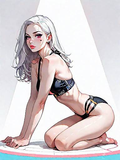 Realistic Comic-Style Woman in Black Bikini