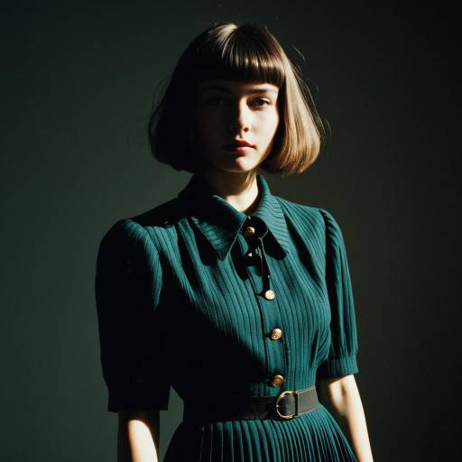 Fashion Model with Graduated Bob Hairstyle in Vintage Outfit