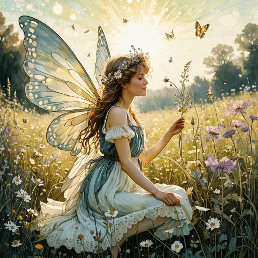 Whimsical Fairy in Sunlit Meadow