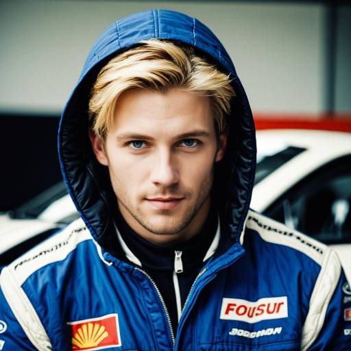Portrait of a Male Race Car Driver in Blue Jumpsuit