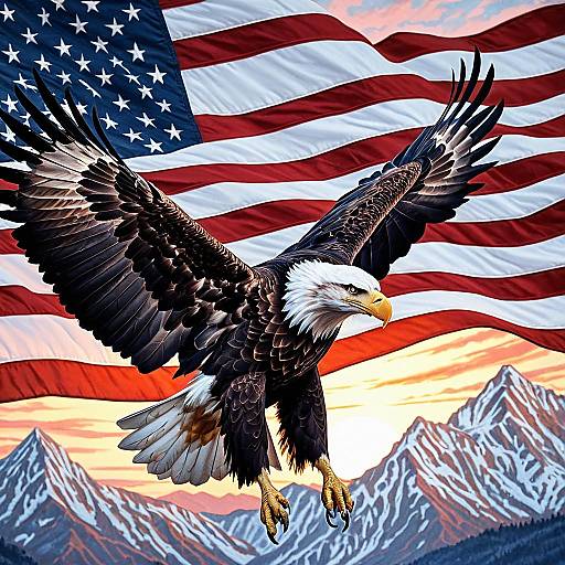 Majestic Bald Eagle and American Flag