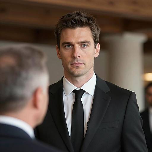 Stylish Man in Suit with Blurred Figure