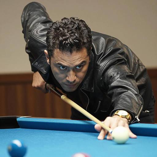 Intense Pool Player in Warm Interior