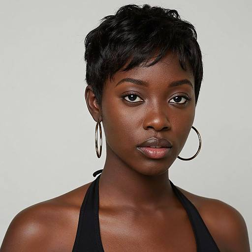 Realistic Dark-Skinned Pixie Cut Portrait