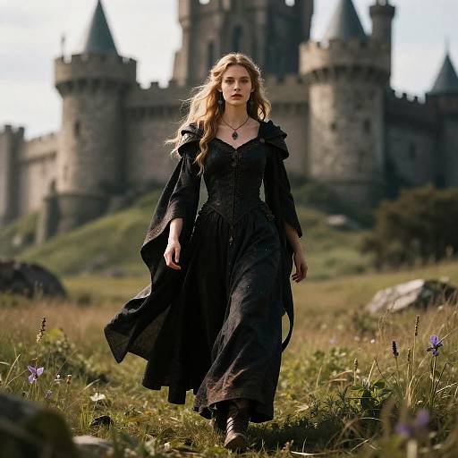 Sorceress Walking Through Castle Fields