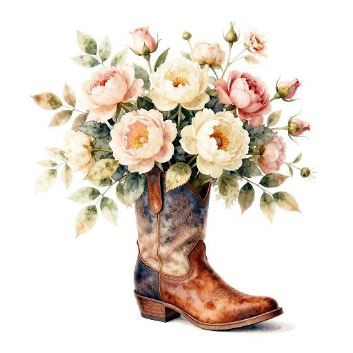 Cowgirl Boot Planter with Roses and Peonies