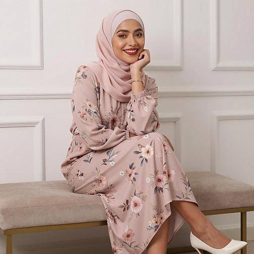Smiling Woman in Pink Floral Hijab