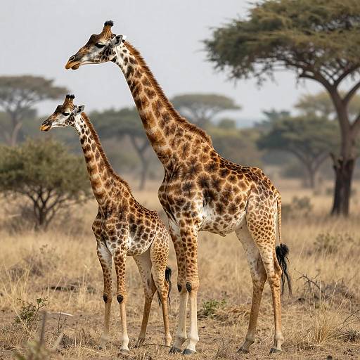 Two Giraffes Standing in African Savanna