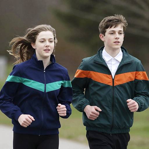 Teenagers Running Outdoors in Colorful Jackets