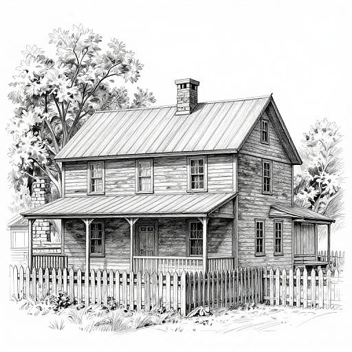 Vintage Farmhouse Pencil Sketch