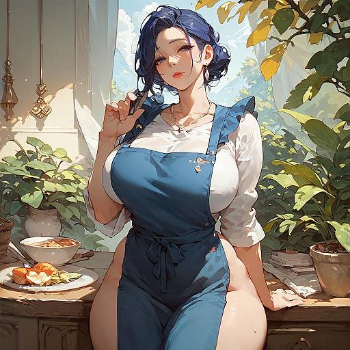 Mature Anime Woman in Casual Apron