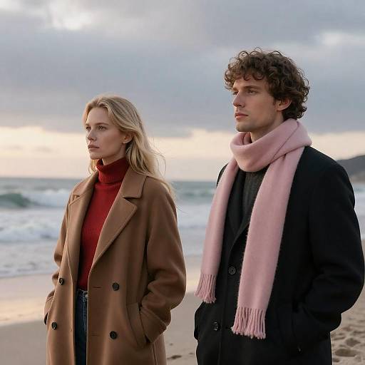 Two People Standing on Beach at Sunset