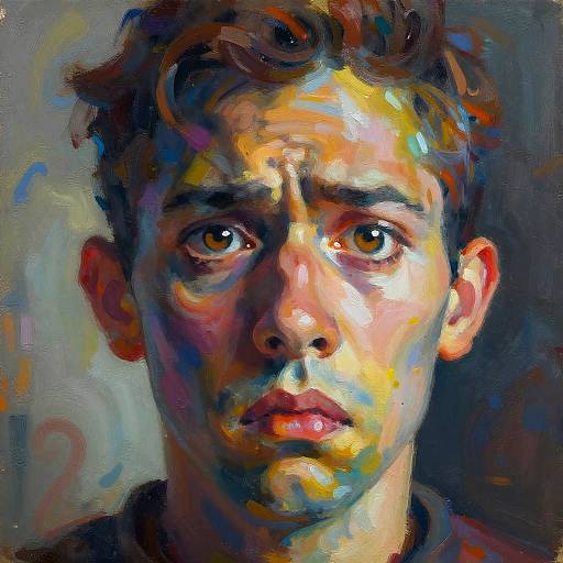 Surreal Worried Face with Vibrant Colors