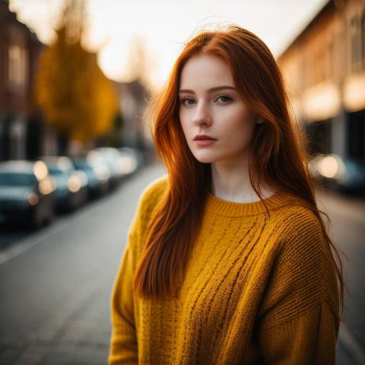 Portrait of Young Redhead Woman in Autumn Sweater