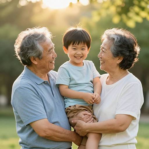 Joyful Grandparents with Grandson Outdoors