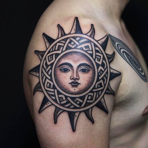 Maori-Inspired Tribal Sun Tattoo