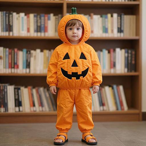 Boy in Pumpkin Costume Indoors