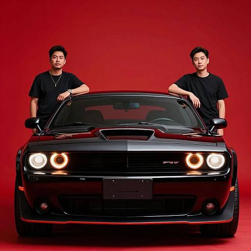 Confident Characters with Black Muscle Car