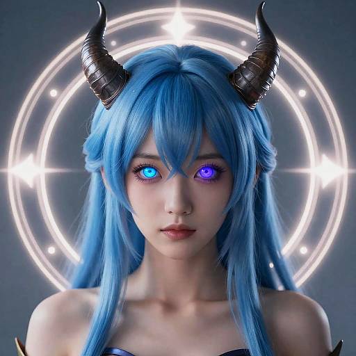 Fantasy Demon Girl with Glowing Eyes and Horns