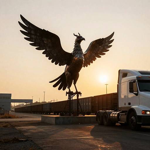 Oversized Scrap-Metal Phoenix Sculpture