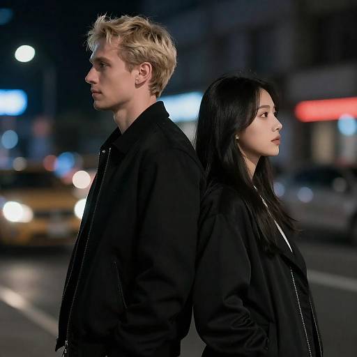 Back-to-Back Couple in Neon Night