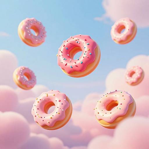 Whimsical Doughnuts Floating in Sky