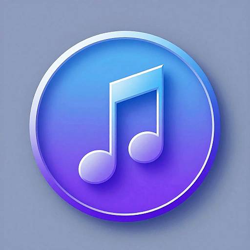Digital blue circular icon with a white musical note, featuring a glossy, shadowed effect on a light blue background.