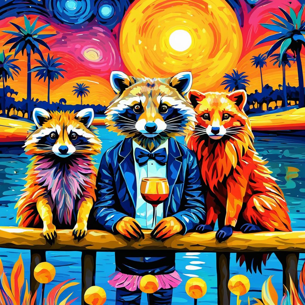 Whimsical Friends: Raccoon, Lion, Flamingo