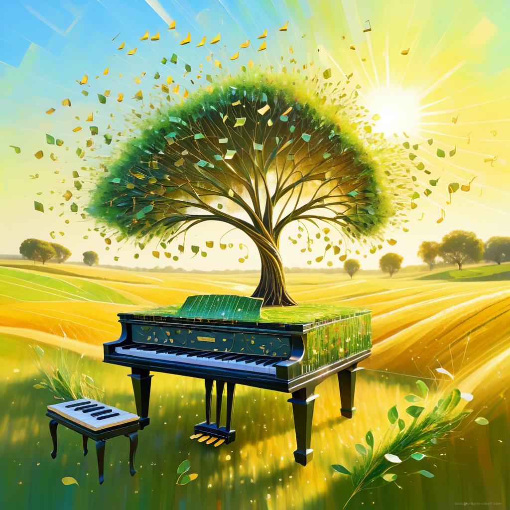 Surreal Piano Tree in a Golden Field