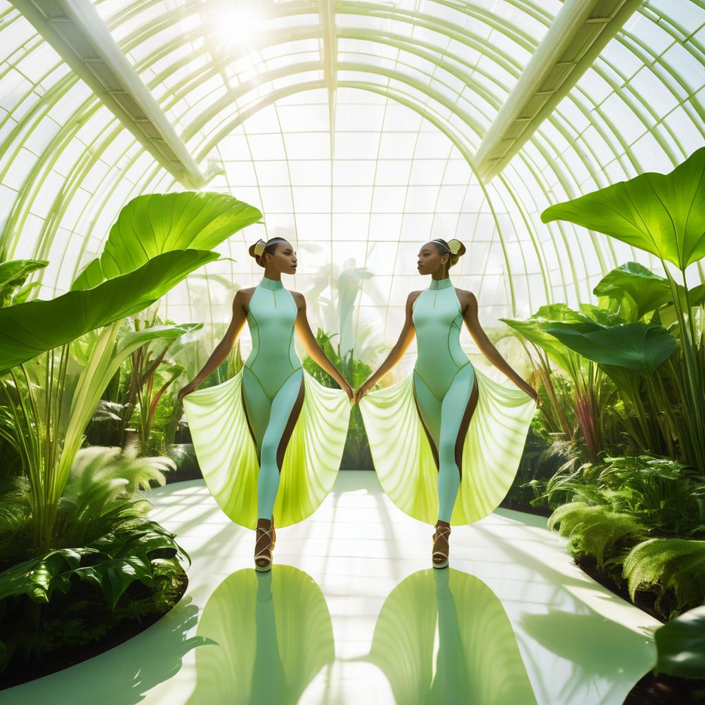 Futuristic Bioengineered Dancers in Greenhouse