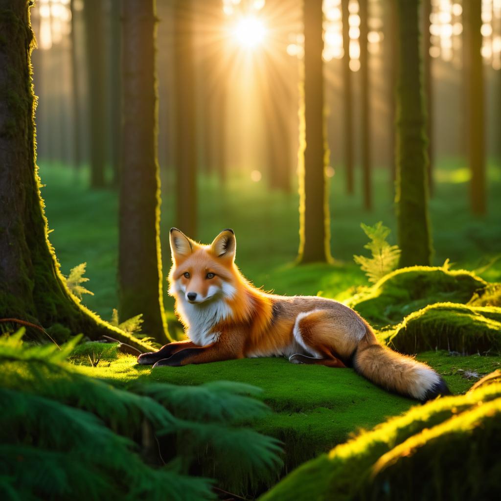 Tranquil Fox in Sunlit Forest