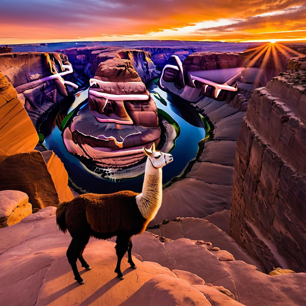 Dramatic Sunset at Grand Canyon with Llama