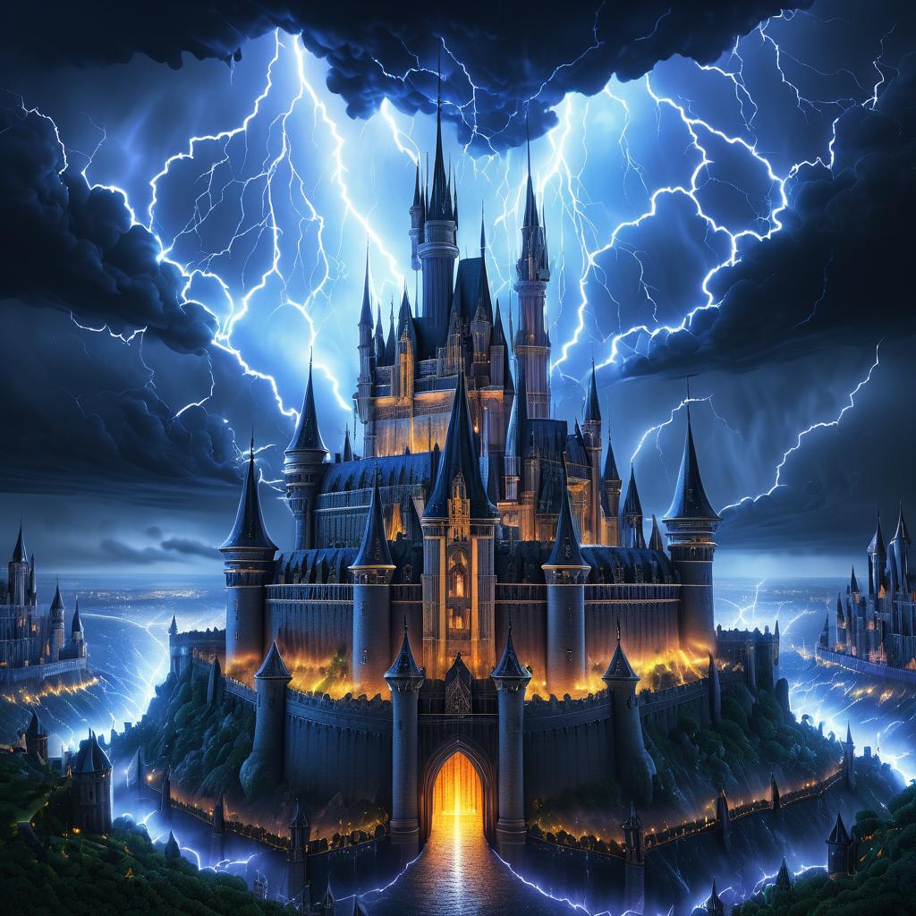 Epic Castle Illustration in Stormy Fantasy